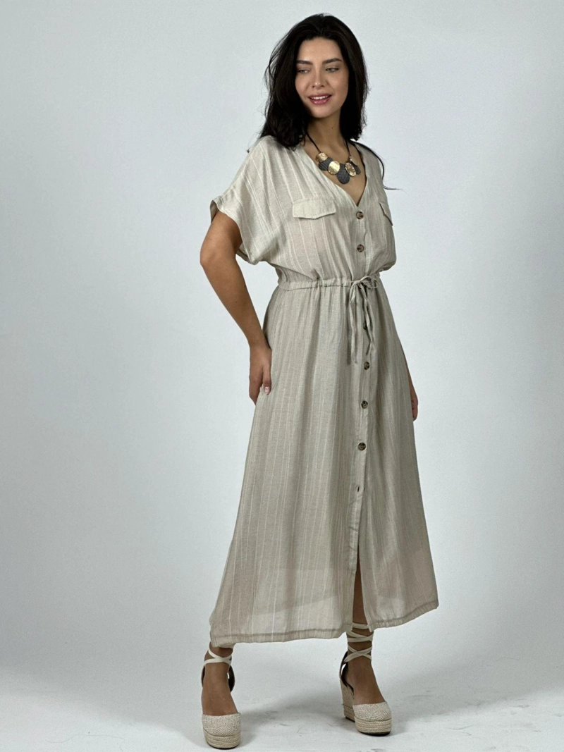VESTIDO ABOTONADO AJUSTADO EN LA CINTURA ROSADO - 2