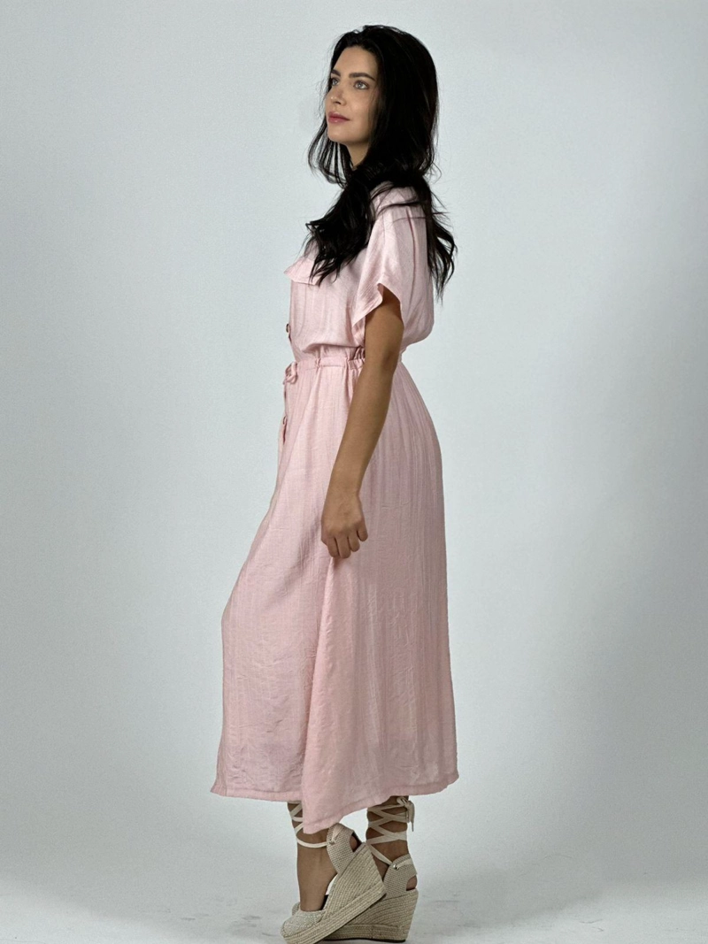 VESTIDO ABOTONADO AJUSTADO EN LA CINTURA ROSADO - 3