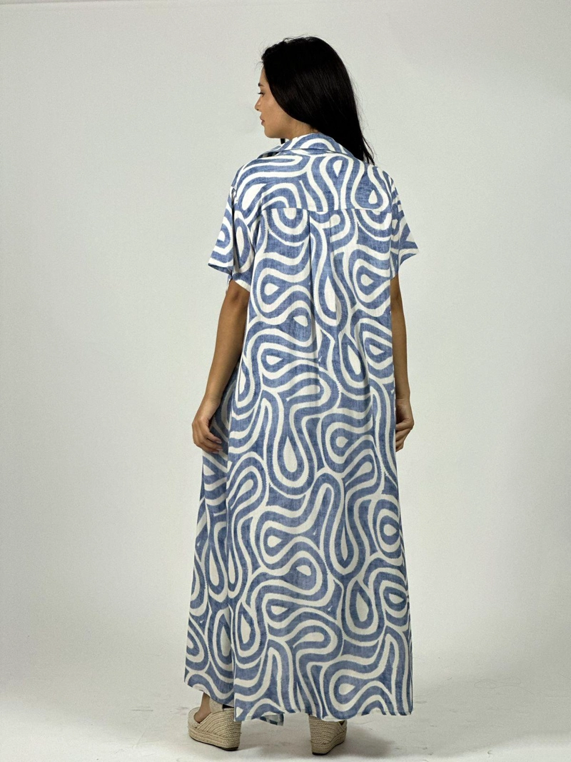 VESTIDO VISCOSA ABOTONADO ESTAMPADO ONDAS VERDE - 1