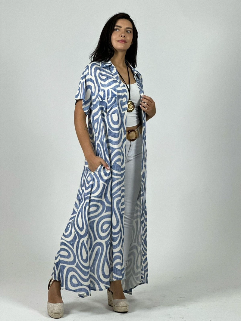 VESTIDO VISCOSA ABOTONADO ESTAMPADO ONDAS VERDE - 3