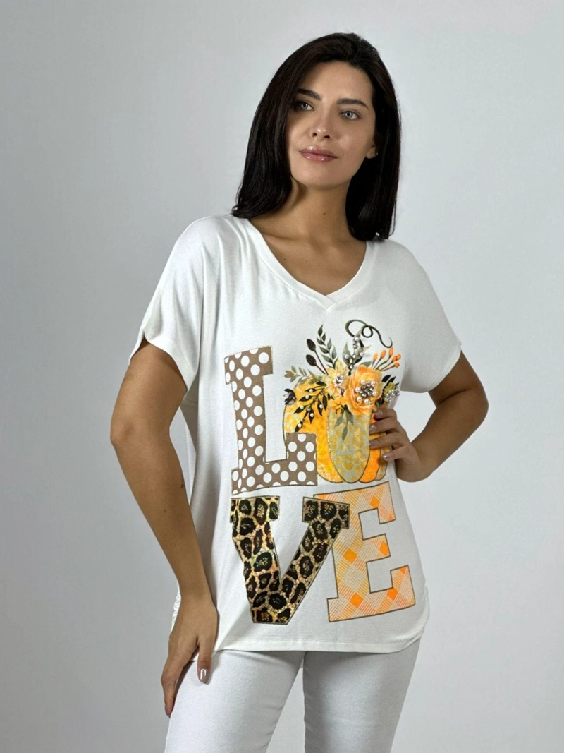 POLERA ALGODON LOVE PRINT ROSADO - 1