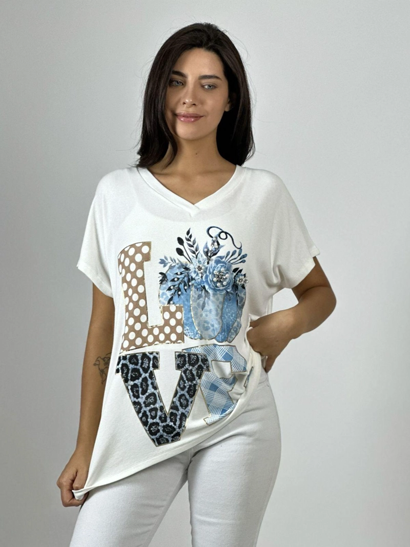 POLERA ALGODON LOVE PRINT ROSADO - 1
