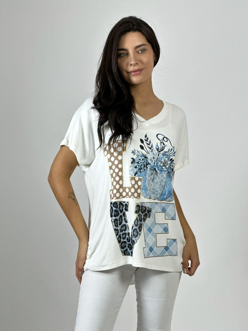 POLERA ALGODON LOVE PRINT ROSADO - 2