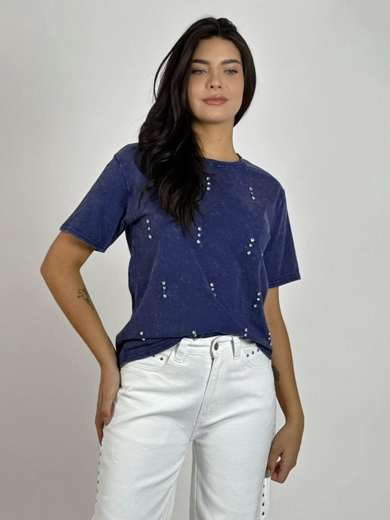 POLERA ALGODON CON TACHAS GRIS - 1