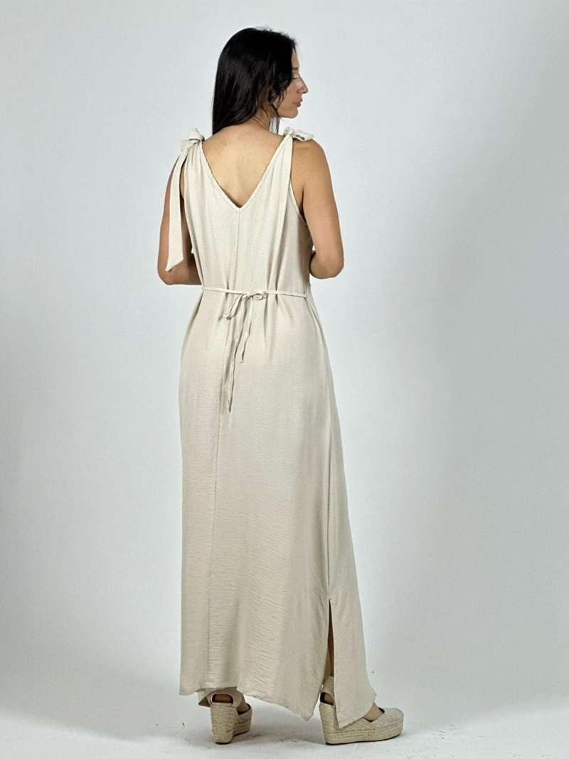 VESTIDO LINO FLOR BRILLOS BLANCO - 3