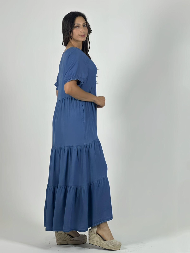 VESTIDO MEZCLILLA SECCIONADO CUELLO V AZUL - 5