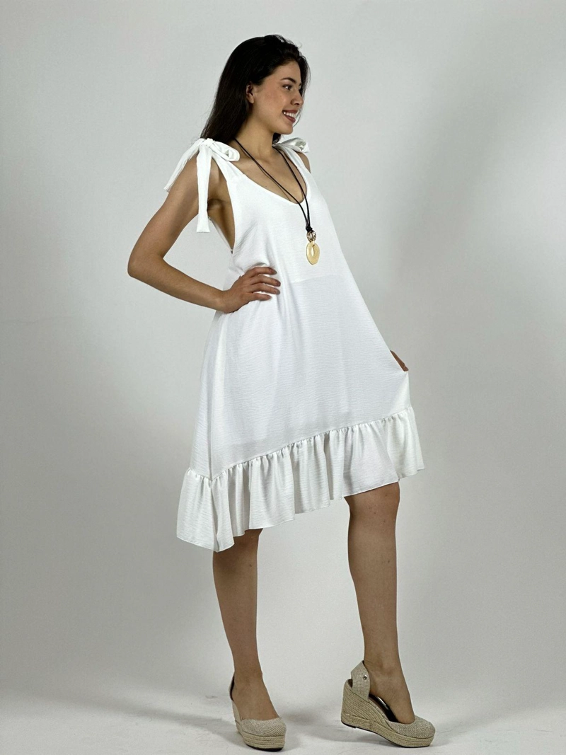 MINI VESTIDO AMARRA EN HOMBROS BEIGE - 2