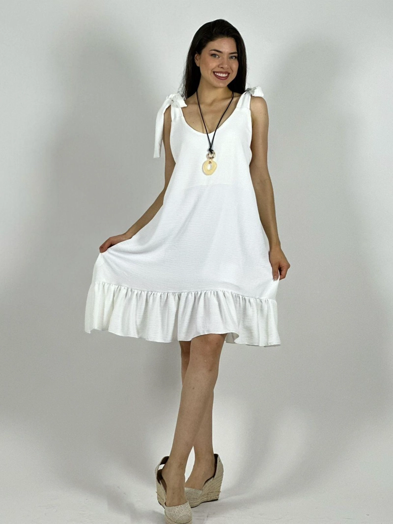 MINI VESTIDO AMARRA EN HOMBROS BEIGE - 3