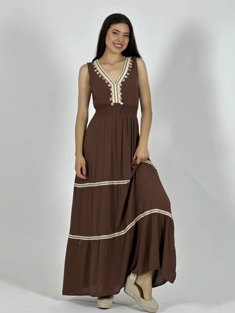 VESTIDO BOHO ESTRELLAS Y CONCHAS BLANCO - 1