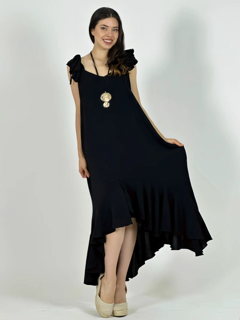 VESTIDO CEY ASIMETRICO TIRAS CON VUELOS VERDE - 2