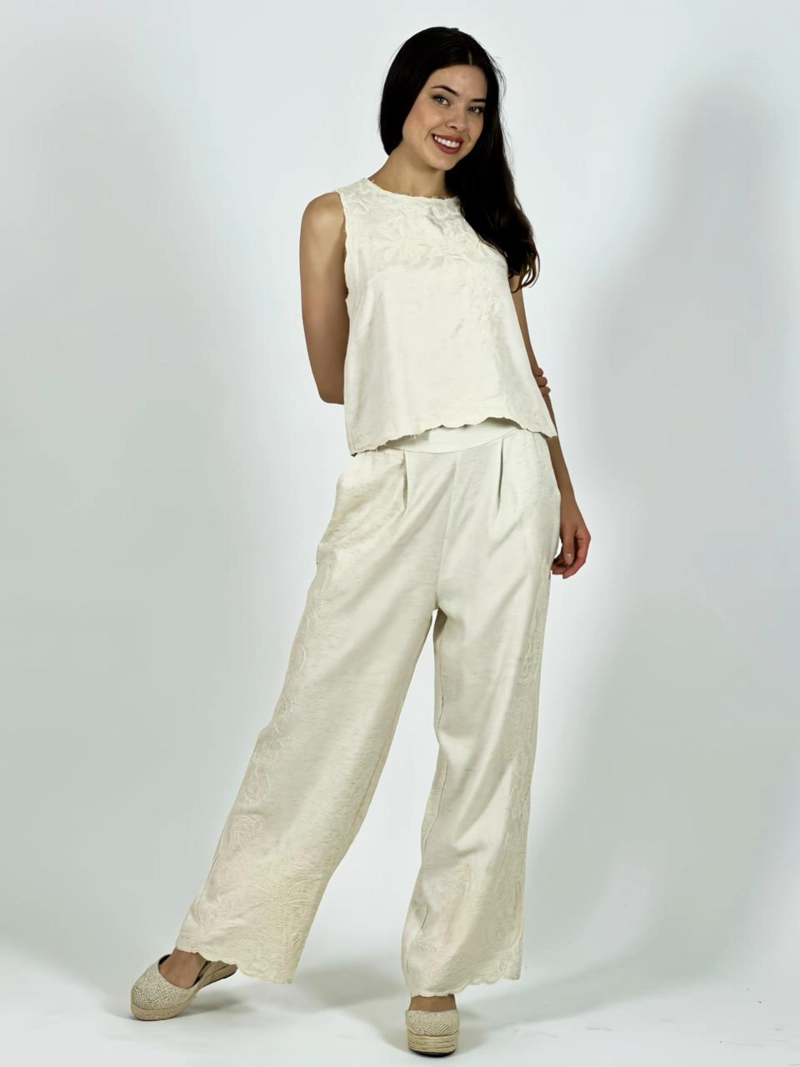 CONJUNTO DE LINO BORDADO BEIGE - 3