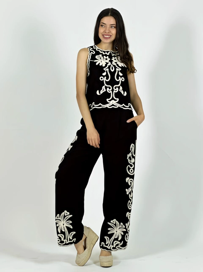 CONJUNTO DE LINO BORDADO BEIGE - 3