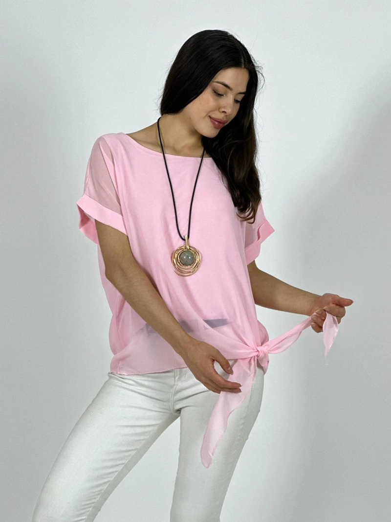 BLUSA CON GAZA FORRADA ANUDADA CAFE - 2