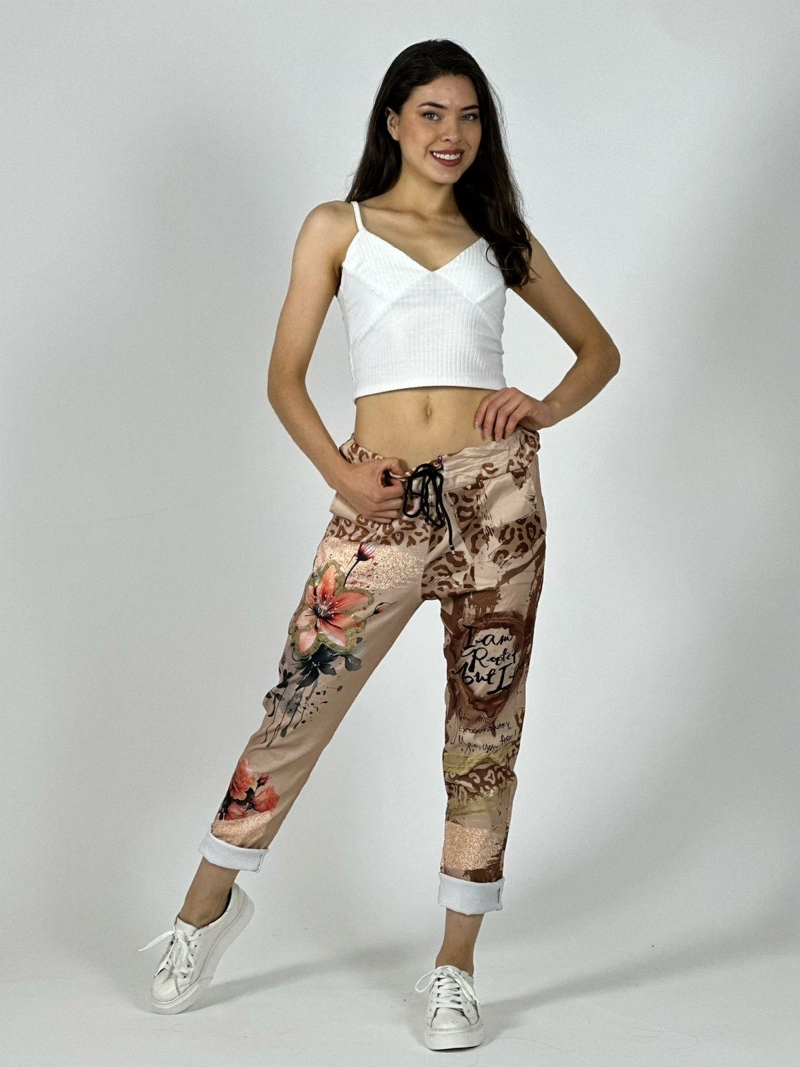 JOGGER ITALIANO VISCOSA FLORES PRINT LETRAS BEIGE - 2