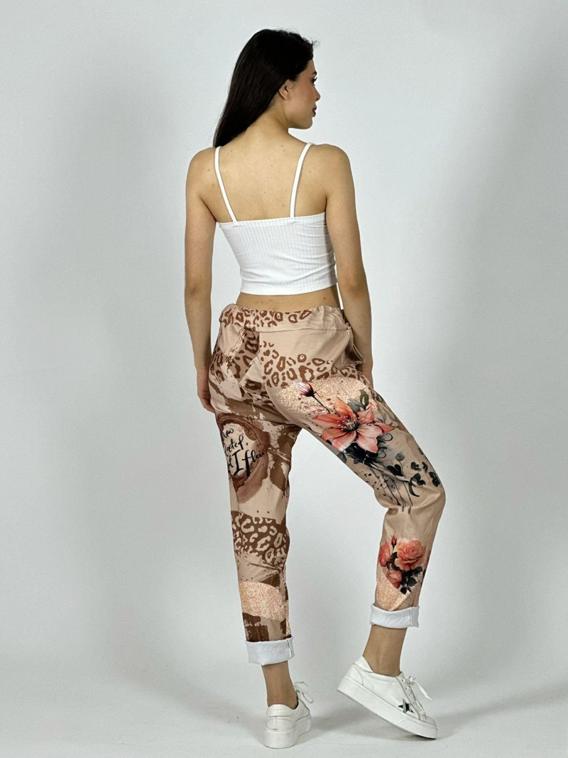 JOGGER ITALIANO VISCOSA FLORES PRINT LETRAS BEIGE - 3