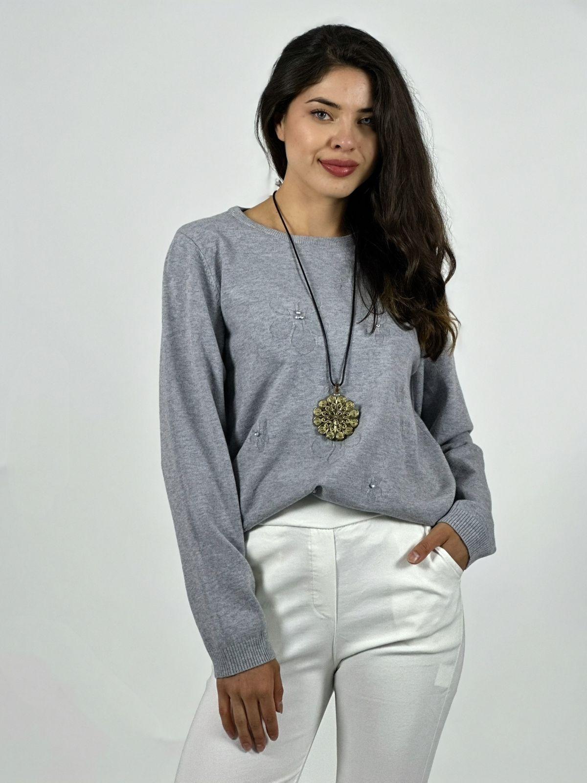 SWEATER SPANDEX FLORES Y DIAMANTES NEGRO - 2