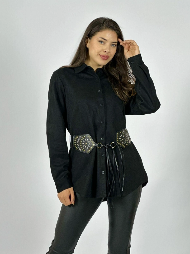 SOBRE CAMISA GAMUZA CON CINTURON BOHO CAFE  OSCURO - 1