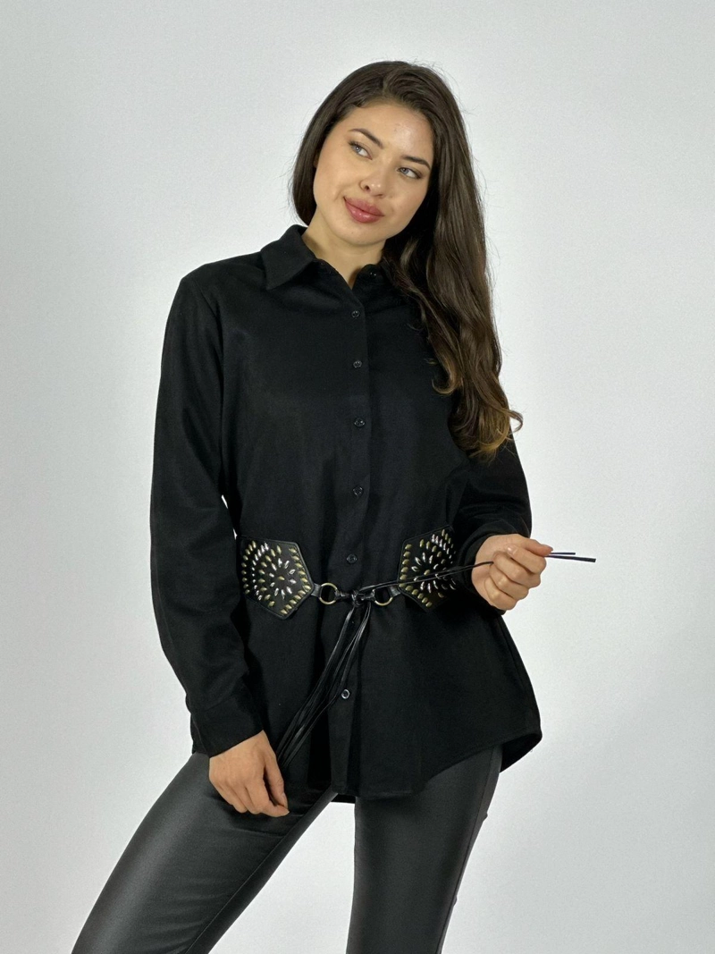 SOBRE CAMISA GAMUZA CON CINTURON BOHO CAFE  OSCURO - 2