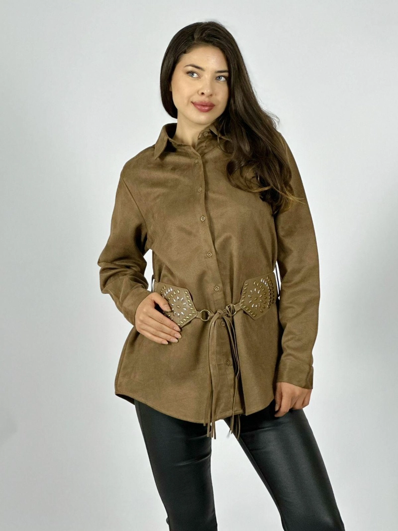 SOBRE CAMISA GAMUZA CON CINTURON BOHO CAFE  OSCURO - 2