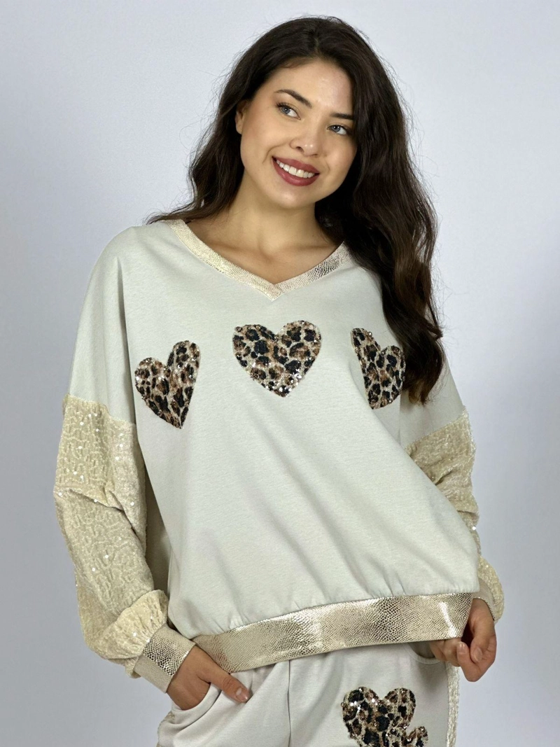 POLERON ALGODON TRIPLE CORAZON PRINT NEGRO - 1