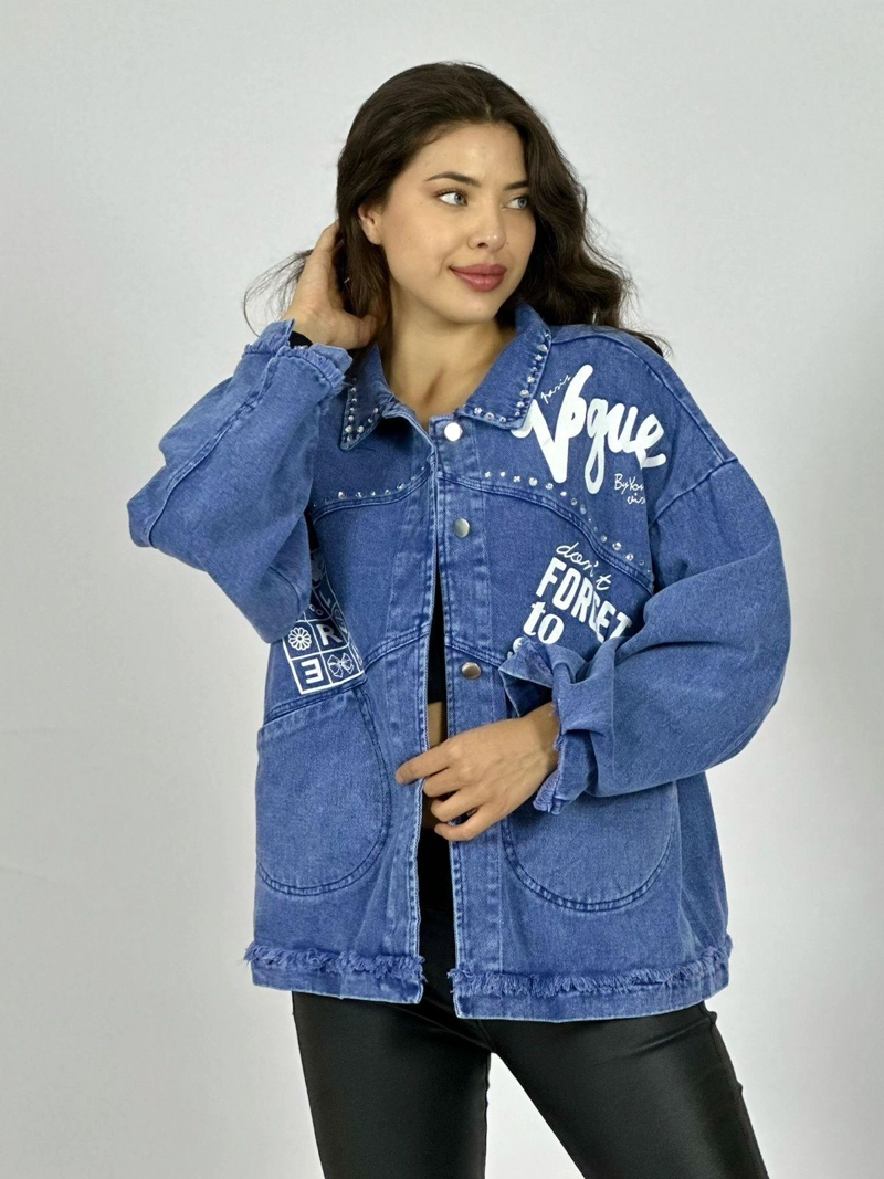 CHAQUETA MEZCLILLA TACHAS Y LETRAS NEGRO - 2