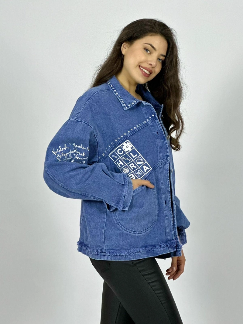 CHAQUETA MEZCLILLA TACHAS Y LETRAS NEGRO - 3