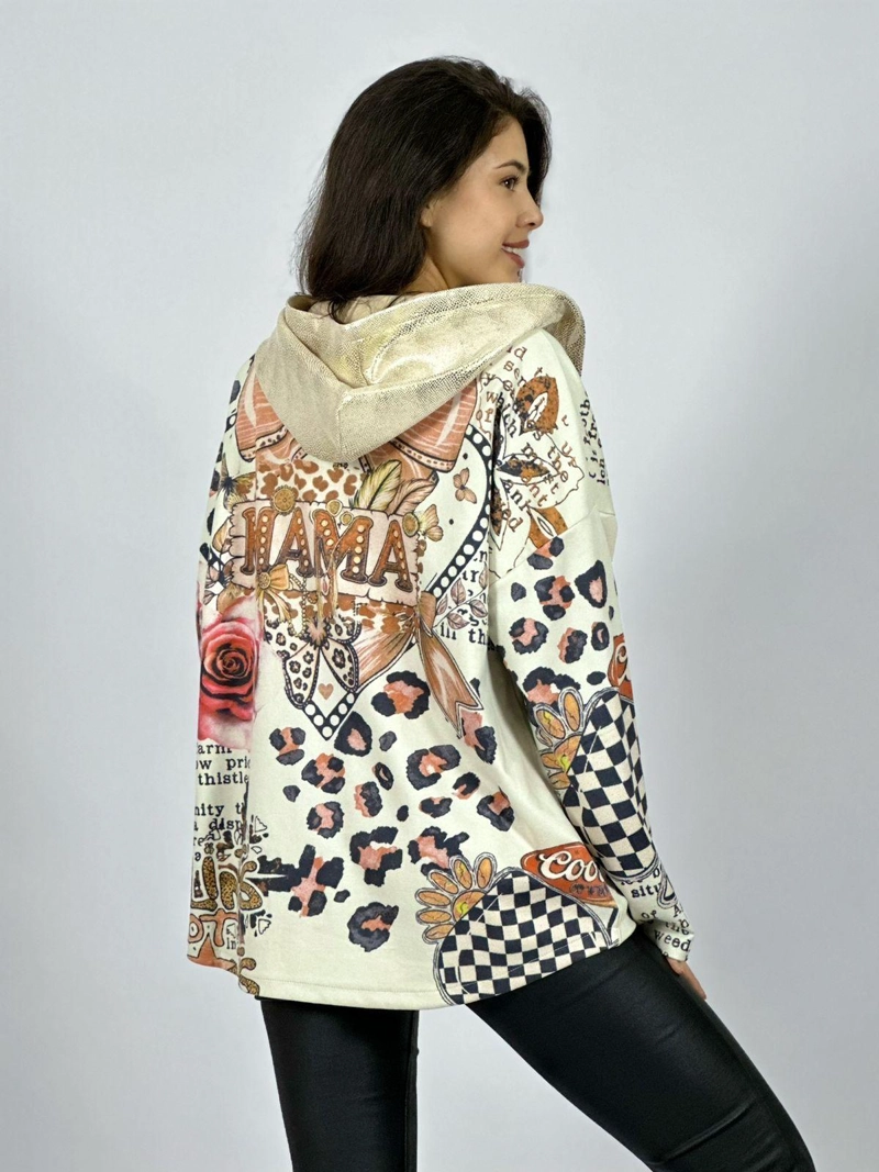 POLERON GAMUZA ESTAMPADO FLORES PRINT MARIPOSAS BEIGE - 4