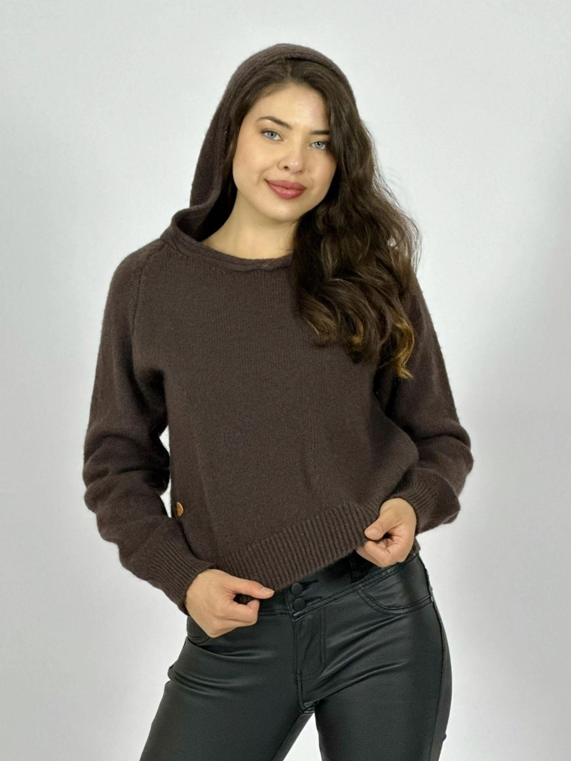 SWEATER DE LANA CON CAPUCHA BURDEO - 1