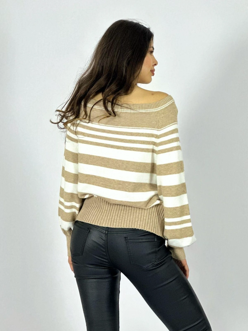 SWEATER DE RAYAS HORIZONTALES BEIGE - 3