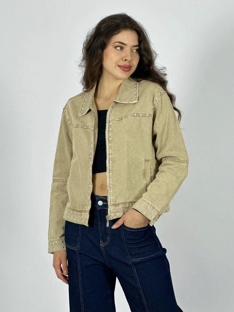 CHAQUETA MEZCLILLA CON TACHAS BEIGE - 1