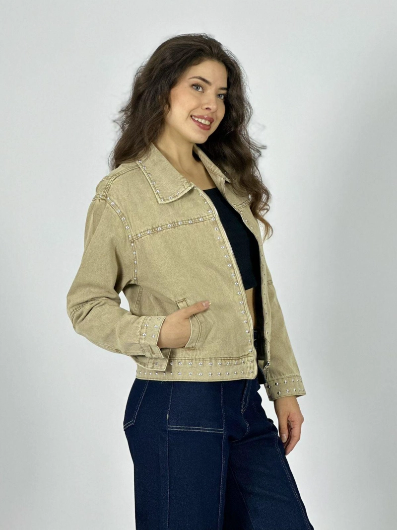 CHAQUETA MEZCLILLA CON TACHAS BEIGE - 2