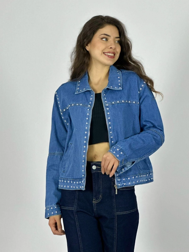 CHAQUETA MEZCLILLA CON TACHAS BEIGE - 2