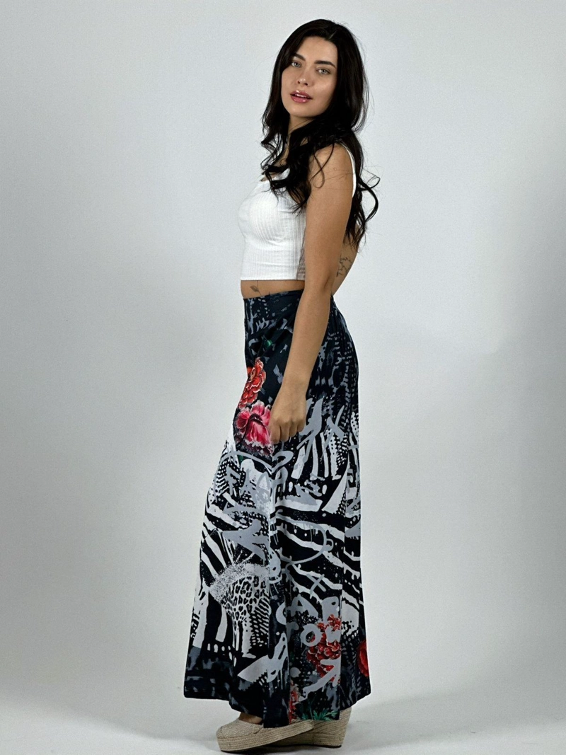 PALAZZO SATIN ESTAMPADO SNOOPY Y ROSAS NEGRO - 3