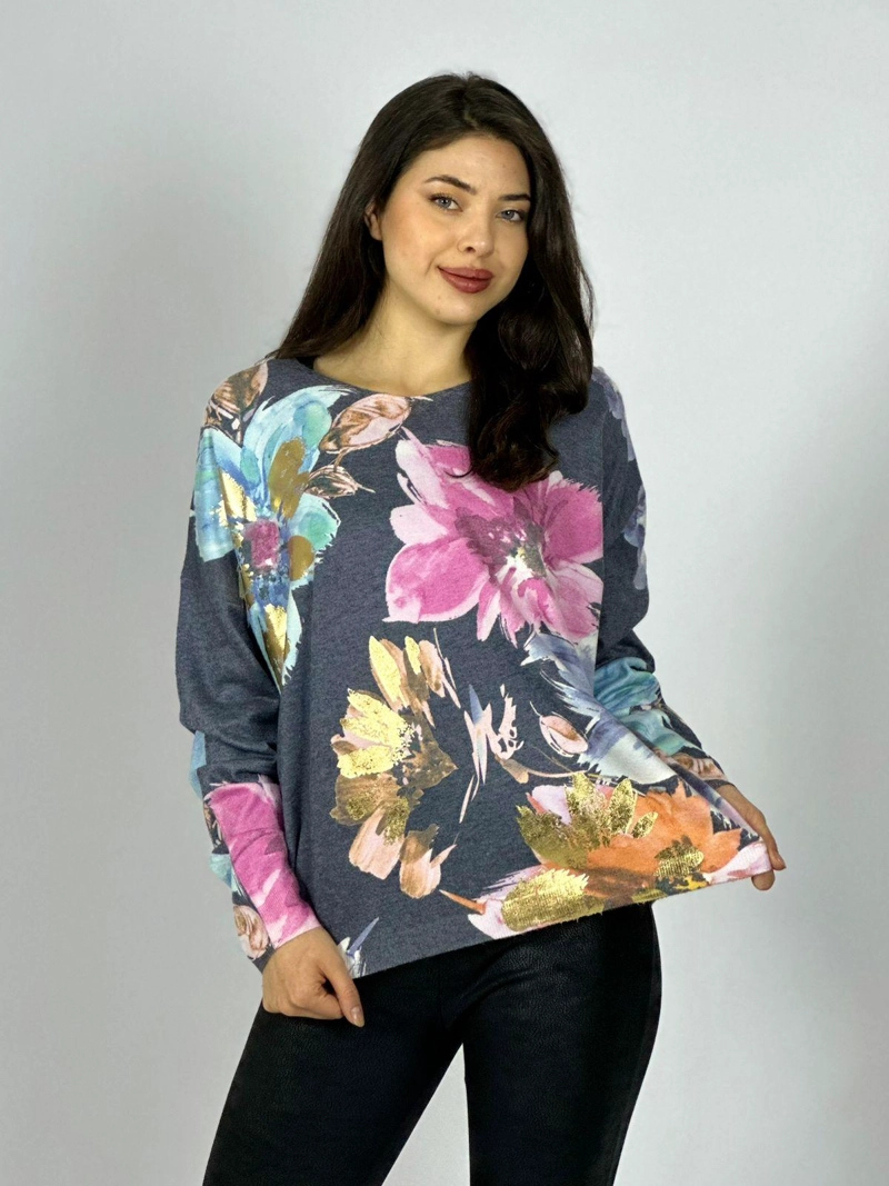 SWEATER SPANDEX ESTAMPADO FLORAL CON BRILLO AMARILLO - 1