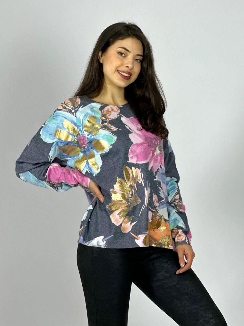 SWEATER SPANDEX ESTAMPADO FLORAL CON BRILLO AMARILLO - 2
