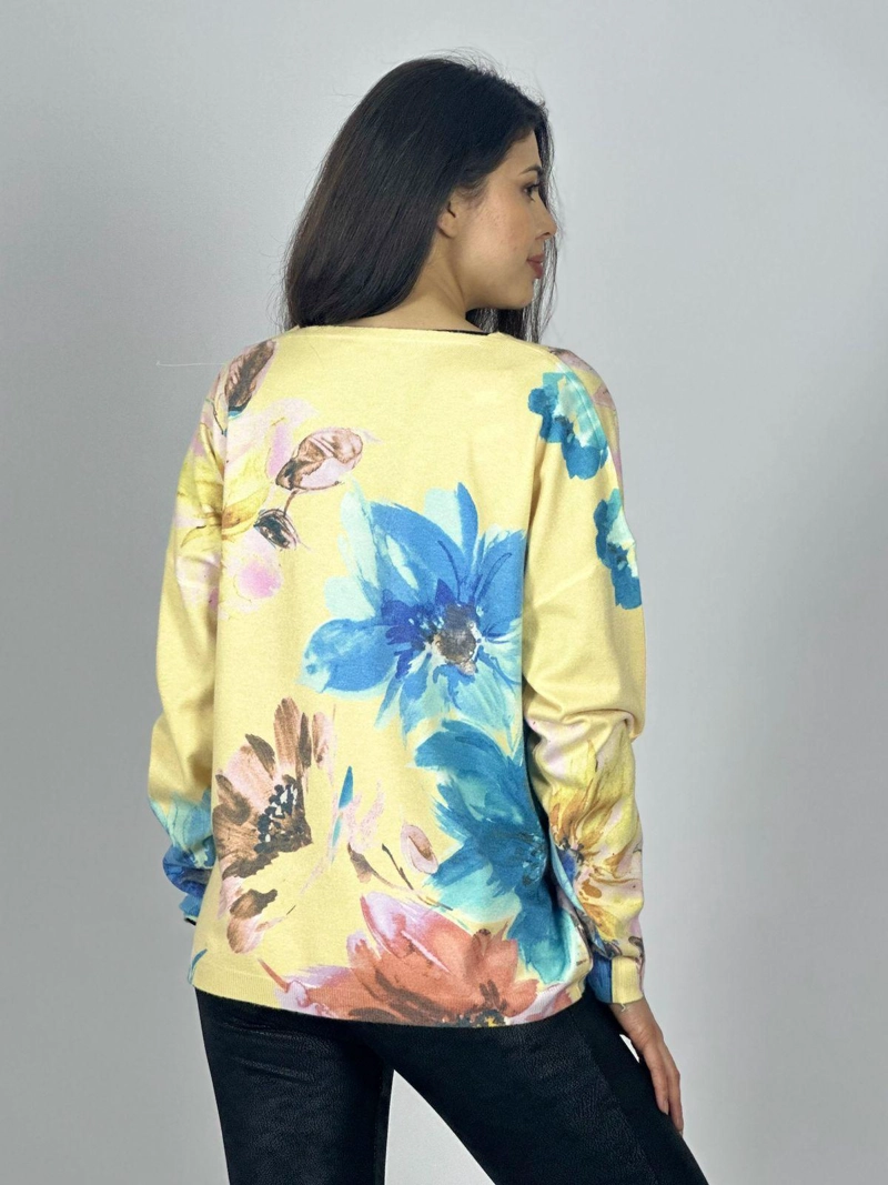 SWEATER SPANDEX ESTAMPADO FLORAL CON BRILLO AMARILLO - 3