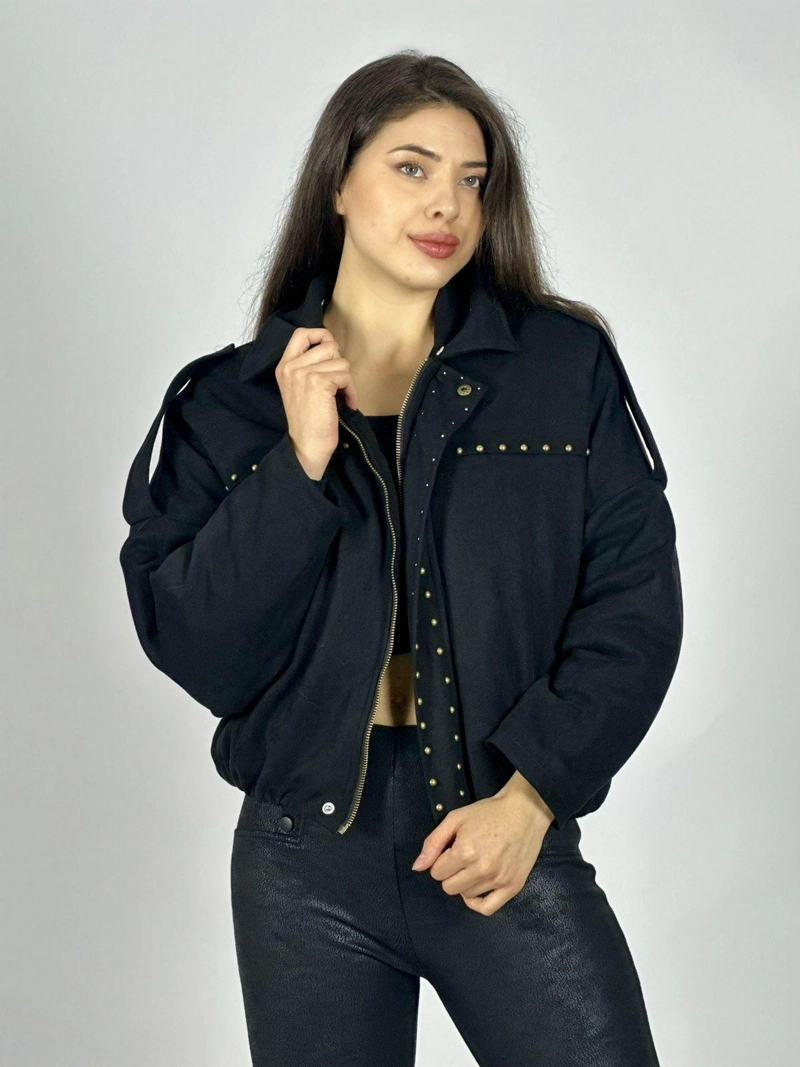 CHAQUETA CORTA GAMUZA TACHAS Y CUELLO PELUDO CAFE  OSCURO - 2