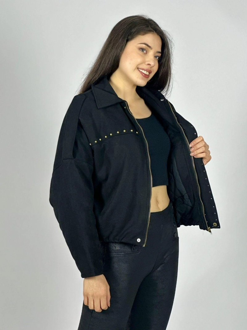CHAQUETA CORTA GAMUZA TACHAS Y CUELLO PELUDO CAFE  OSCURO - 3