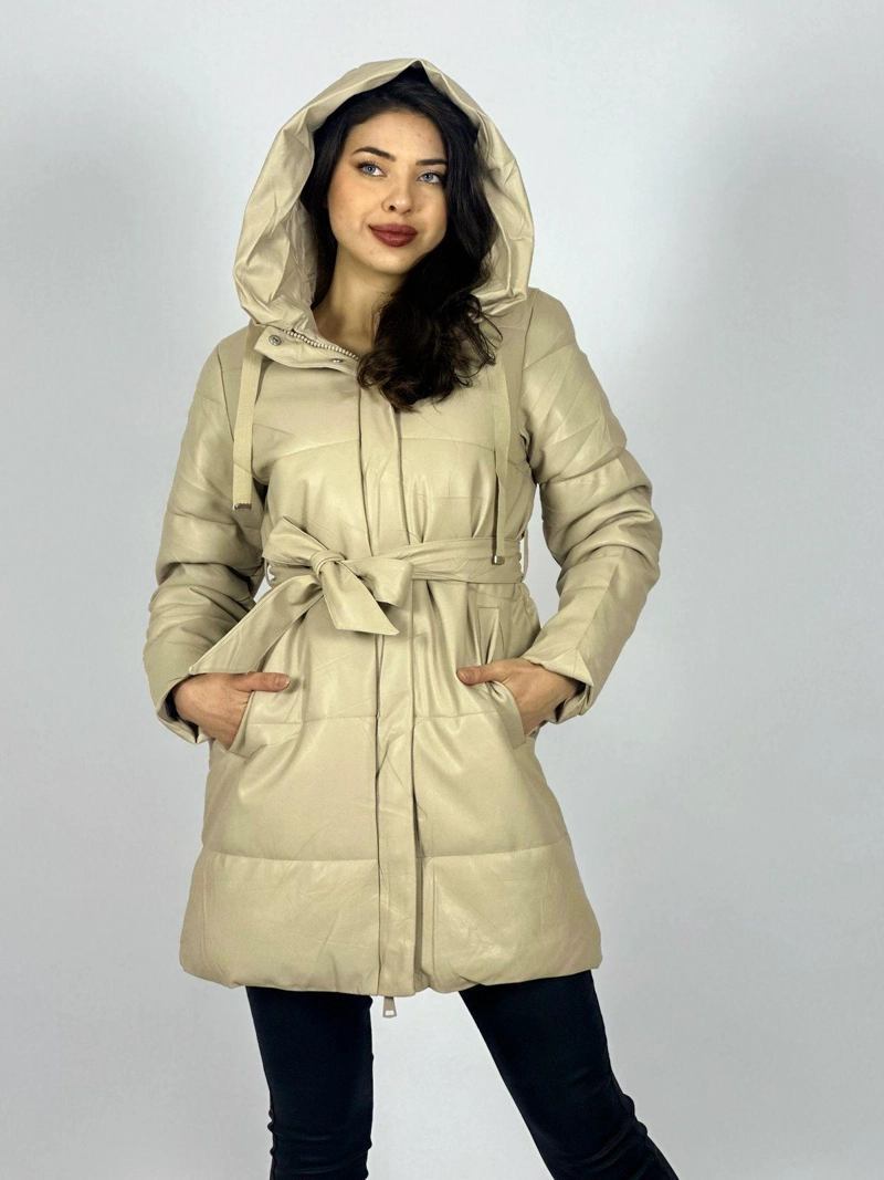 PARKA ACOLCHADA CON CINTURON BEIGE - 2