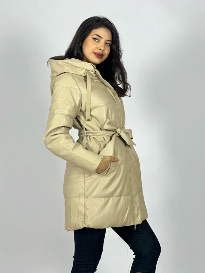 PARKA ACOLCHADA CON CINTURON BEIGE - 3