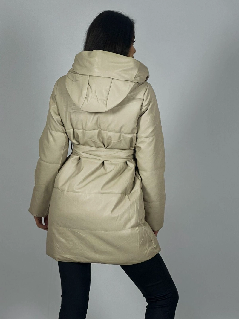PARKA ACOLCHADA CON CINTURON BEIGE - 4