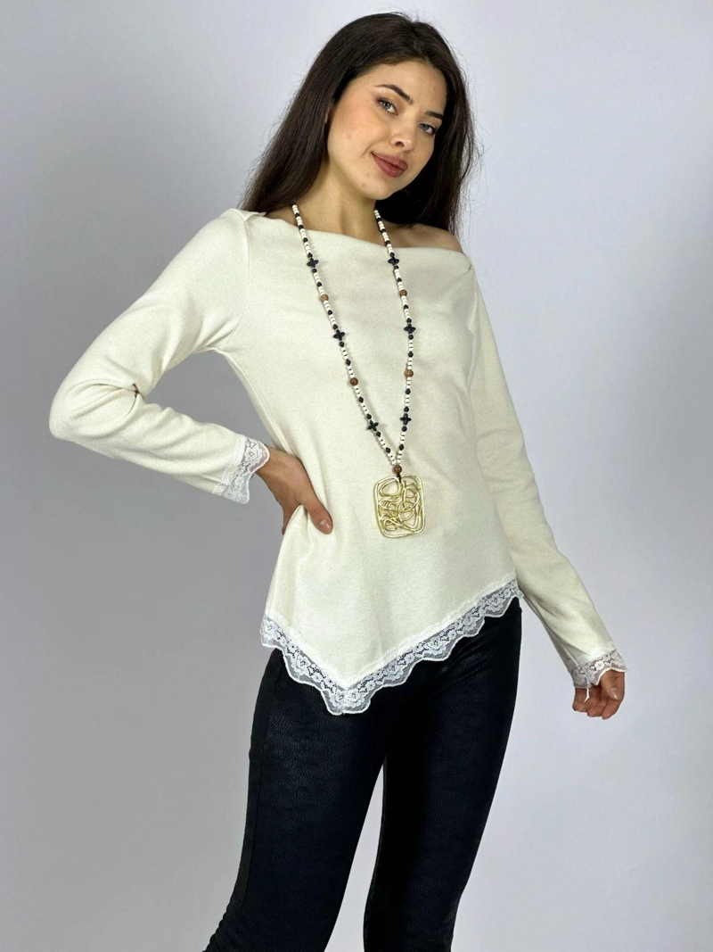 POLERA LANILLA BLONDA BORDES BLANCO INVIERNO - 1
