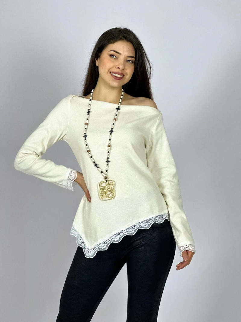 POLERA LANILLA BLONDA BORDES BLANCO INVIERNO - 2