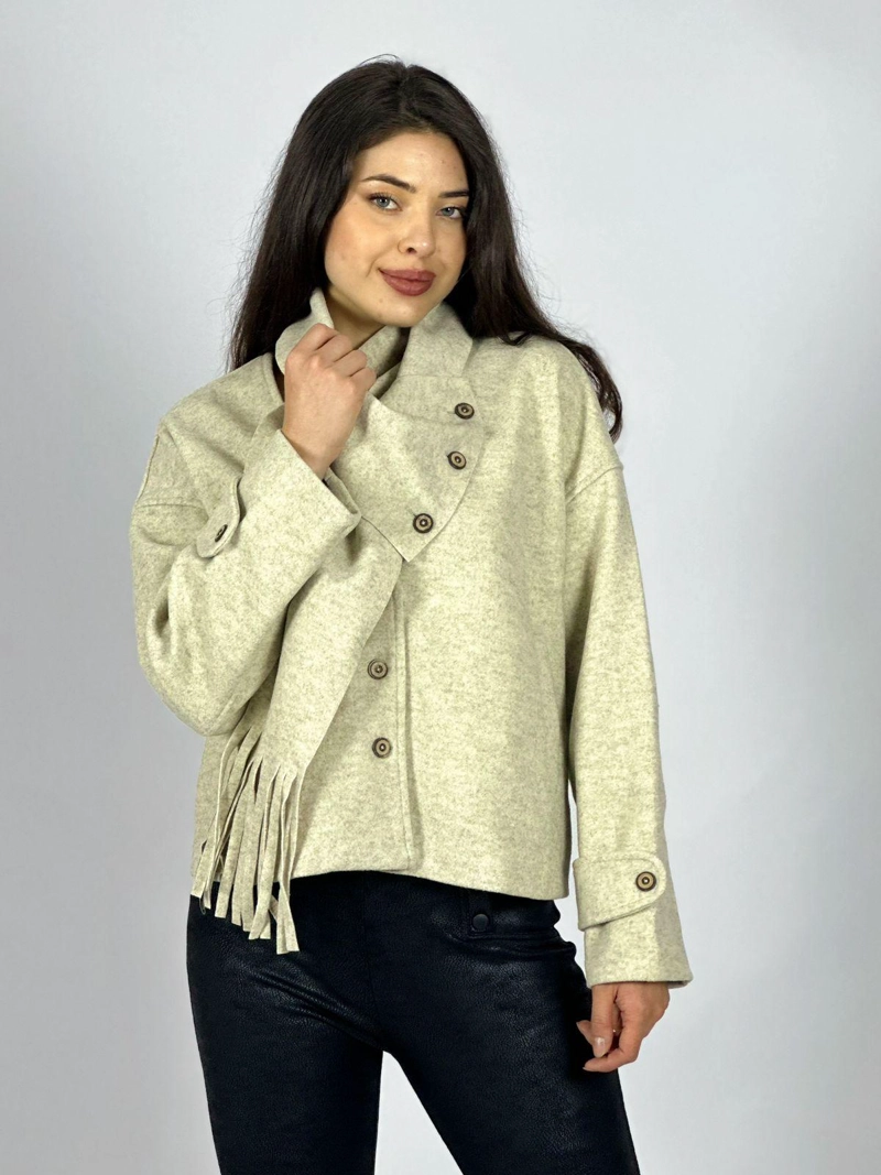 CHAQUETA PAÑO CON BUFANDA CAMEL - 1