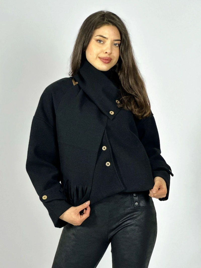 CHAQUETA PAÑO CON BUFANDA CAMEL - 1