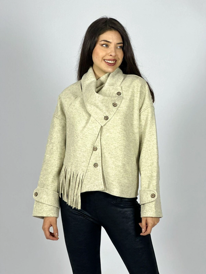 CHAQUETA PAÑO CON BUFANDA CAMEL - 2