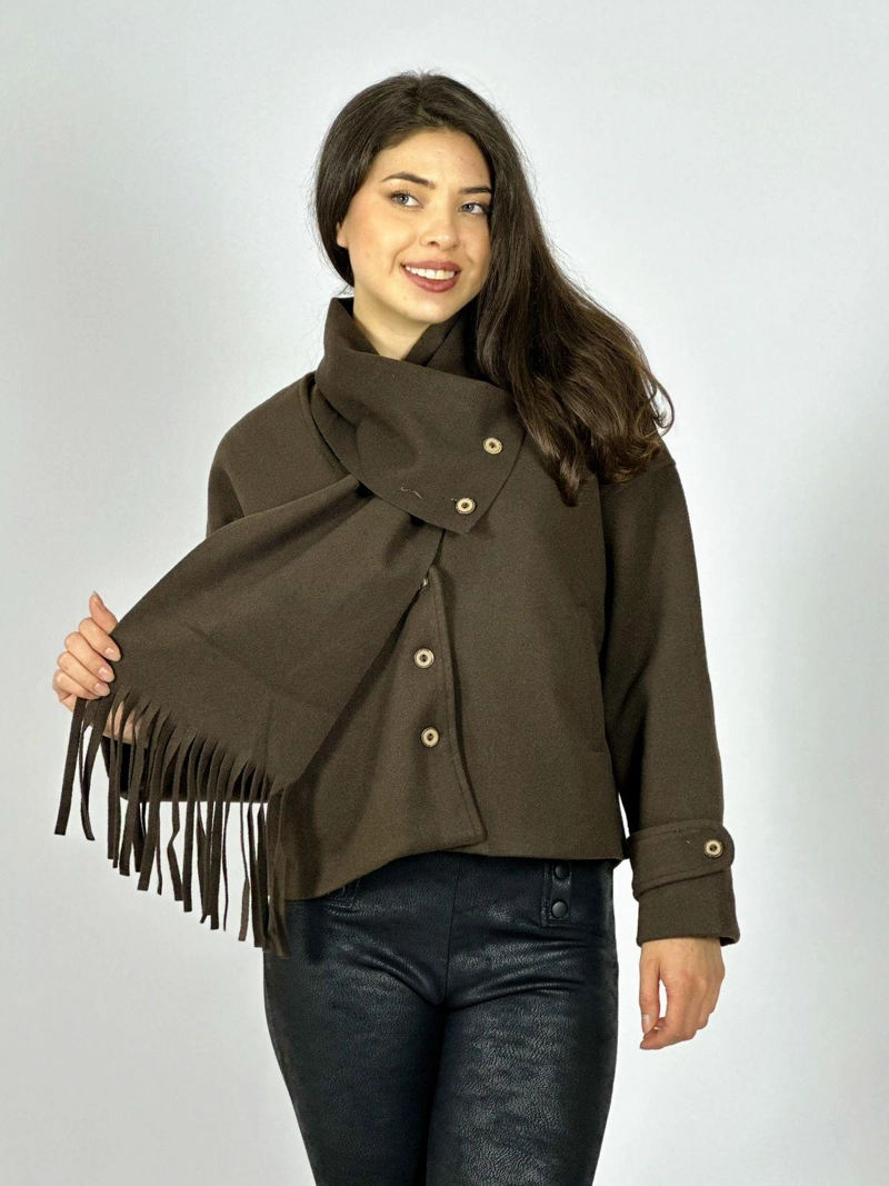 CHAQUETA PAÑO CON BUFANDA CAMEL - 2
