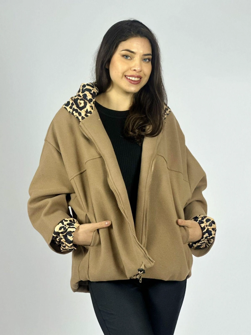 CHAQUETA DE PAÑO TOQUES PRINT CAFE - 1