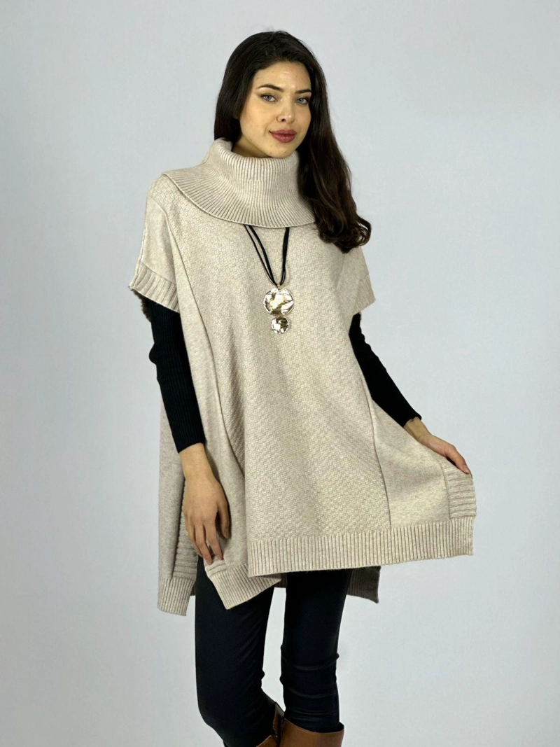SWEATER TIPO PONCHO LANA CUELLO TORTUGA CAFE - 1