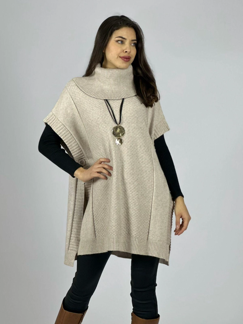 SWEATER TIPO PONCHO LANA CUELLO TORTUGA CAFE - 2